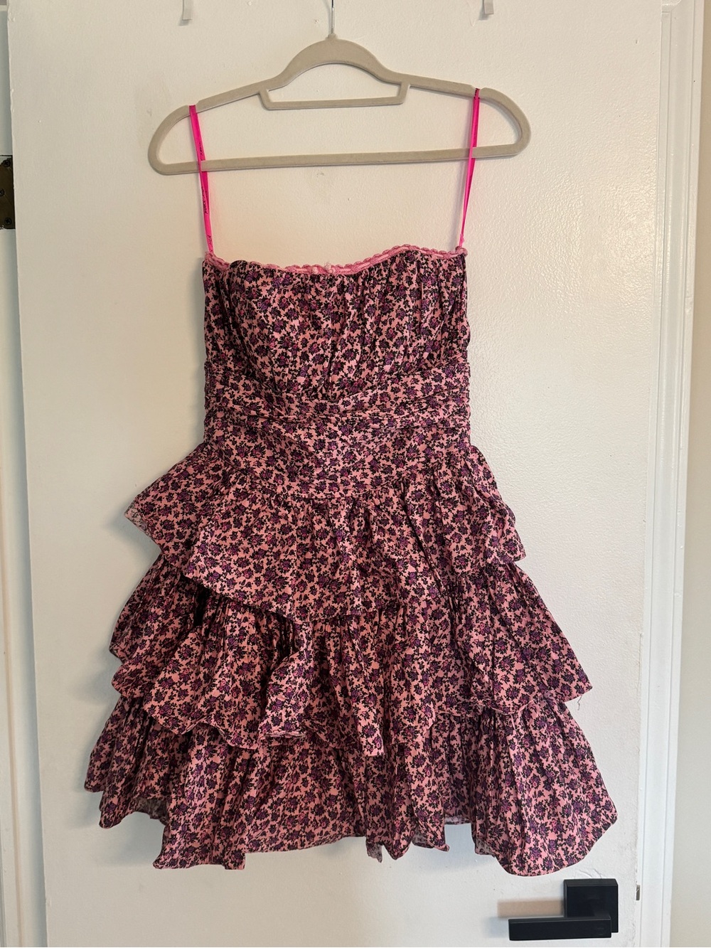Betsey Johnson Pink Floral Tiered Ruffle Dress
